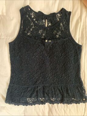 Abercrombie & Fitch black & Navy Blue Lace Peplum Camisole Tank Top